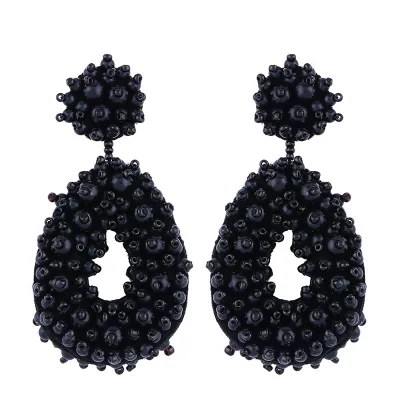 Women'S Exaggerated Braided Rice Bead Drop Earrings