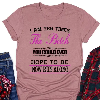 Women Basic Letter Slogan Print T-Shirt Round Neck Short Sleeve Street Hipster