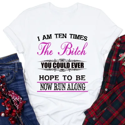Women Basic Letter Slogan Print T-Shirt Round Neck Short Sleeve Street Hipster