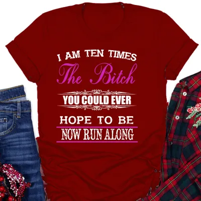 Women Basic Letter Slogan Print T-Shirt Round Neck Short Sleeve Street Hipster