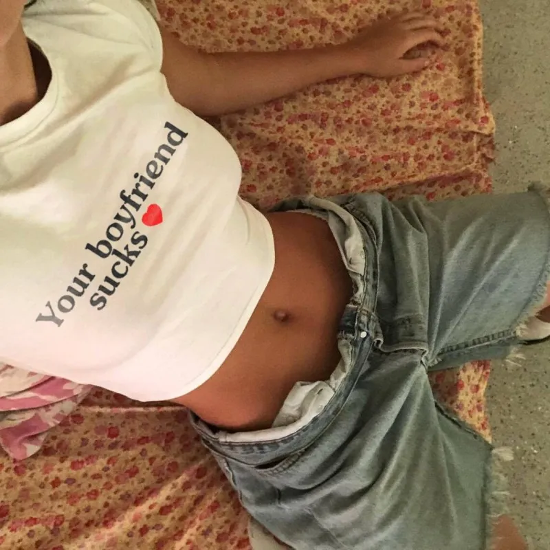 Women Fashion Edgy Letter Print Short Sleeve Crop T-Shirt