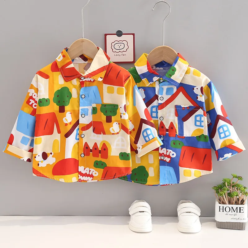 Toddlers Newborn Baby Fashion Boys Long Sleeve Cartoon Print Shirts