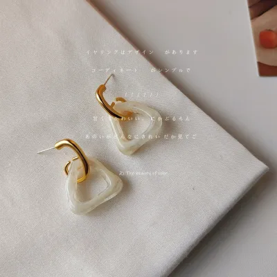 Women Fashion Simple S925 Silver Needle Retro Irregular Resin Earrings