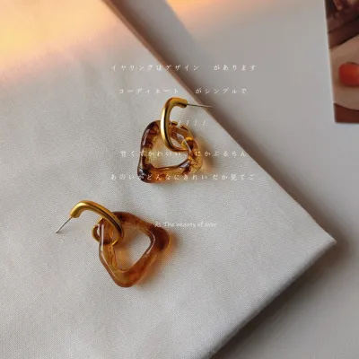 Women Fashion Simple S925 Silver Needle Retro Irregular Resin Earrings