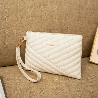 Women Fashion Solid Color Quilted PU Square Handle Strap Phone Holder Bag Clutch