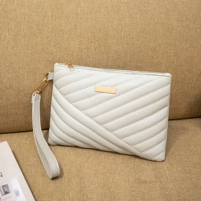 Women Fashion Solid Color Quilted PU Square Handle Strap Phone Holder Bag Clutch