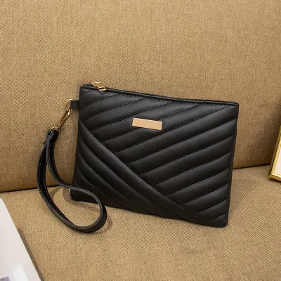 Women Fashion Solid Color Quilted PU Square Handle Strap Phone Holder Bag Clutch