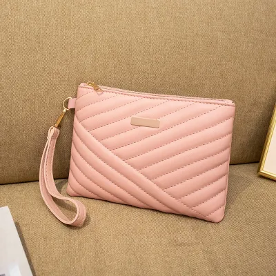 Women Fashion Solid Color Quilted PU Square Handle Strap Phone Holder Bag Clutch