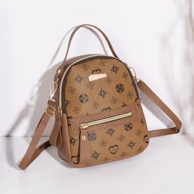 Women Fashion Casual Mini Size PU Geometric Backpack with Zipper