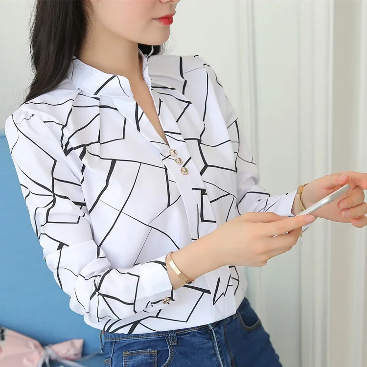 Women Casual Fashion Stripe Pattern Long Sleeve Basic Work Shirt Blouse