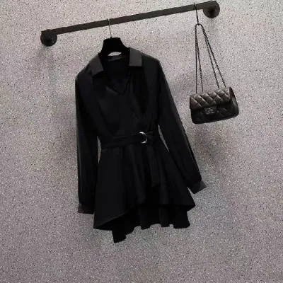 Large Size Women Casual Solid Color Long Sleeve V Neck Loose Polyester Blouse