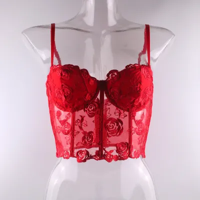 Sexy Women Fashion Solid Color Mesh Lace Crop Camis Corset