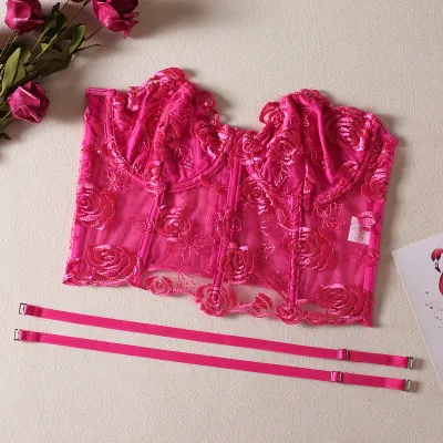 Sexy Women Fashion Solid Color Mesh Lace Crop Camis Corset