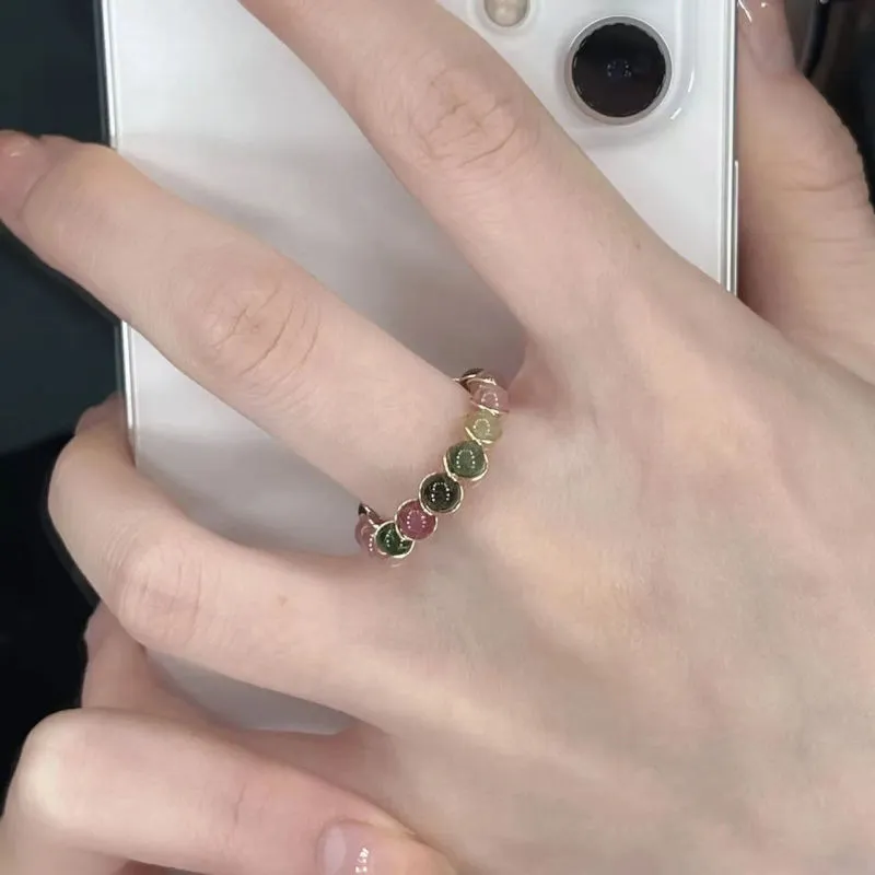 Women's Fashion Creative Rainbow Beaded Open Ring