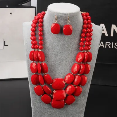 Women Bohemian Multi-Layer Necklace Earrings Set Fashion Plastic Resin