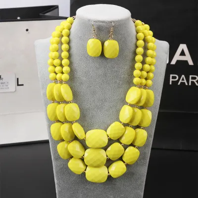 Women Bohemian Multi-Layer Necklace Earrings Set Fashion Plastic Resin