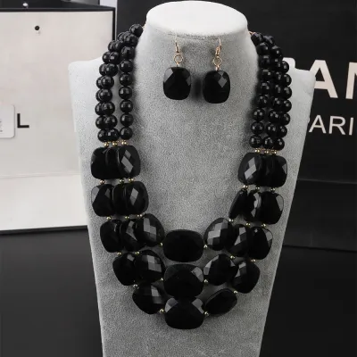 Women Bohemian Multi-Layer Necklace Earrings Set Fashion Plastic Resin
