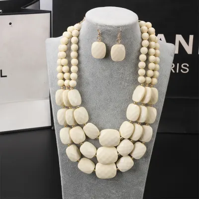 Women Bohemian Multi-Layer Necklace Earrings Set Fashion Plastic Resin