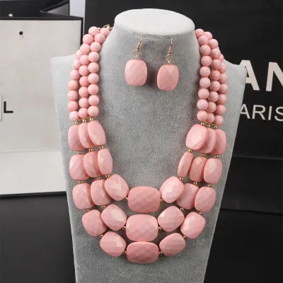 Women Bohemian Multi-Layer Necklace Earrings Set Fashion Plastic Resin