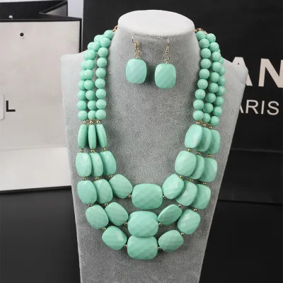 Women Bohemian Multi-Layer Necklace Earrings Set Fashion Plastic Resin