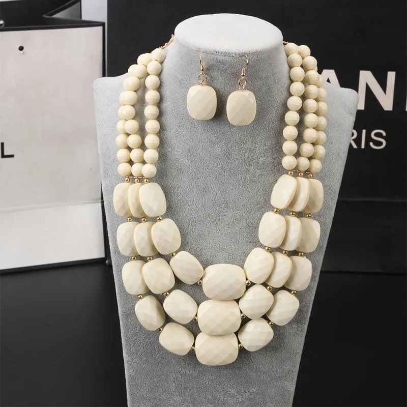 Women Bohemian Multi-Layer Necklace Earrings Set Fashion Plastic Resin