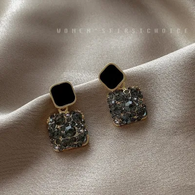Women Simple Elegant Purple Square Alloy Earrings