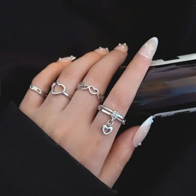 Creative Hollow Love Heart 4 Piece Set Women Simple Elegant Midi Ring