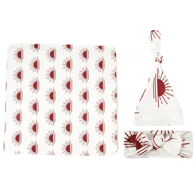 Toddlers Newborn Baby Fashion Floral Print Swaddle Blanket Wrapping Towel and Headband Hat 3pcs Set