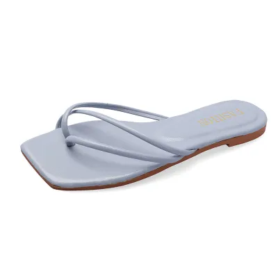 Summer Fashion Solid Color Square Toe Casual Flat Pu Slippers Plus Size