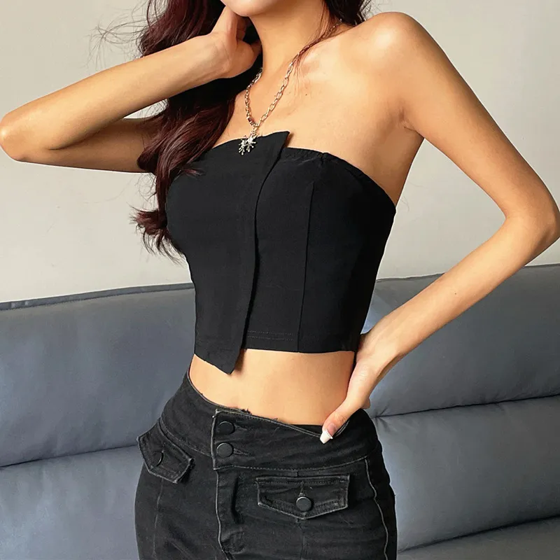 Women Edgy Solid Color Irregular Strapless Sexy Tube Top