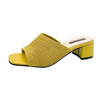 Women's Summer Casual Woven Mid-Heel Slippers