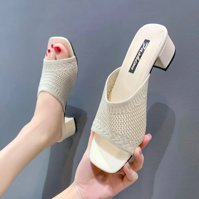 Women's Summer Casual Woven Mid-Heel Slippers