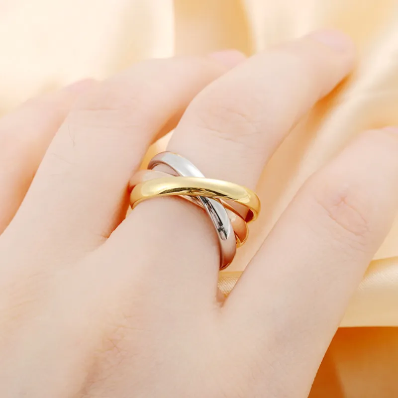 Women's Creative Three-Color Set Glossy Stainless Steel Ring