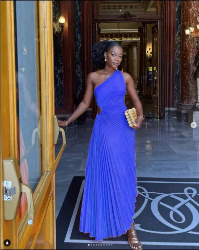 Women's One Shoulder Hollow Pressed Pleated Maxi Dress