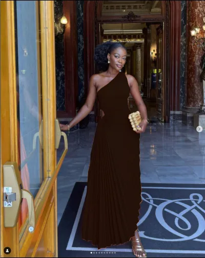 Women's One Shoulder Hollow Pressed Pleated Maxi Dress