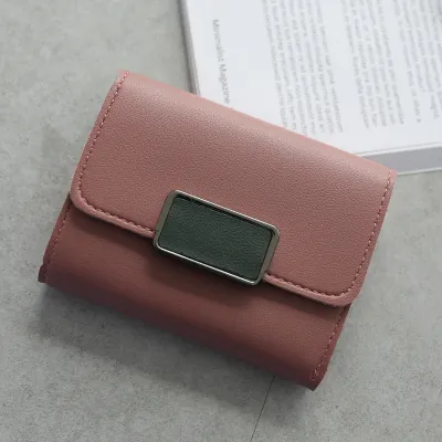 Women Fashion Stitching Contrast Color Retro PU Leather Wallet Short 3 Fold