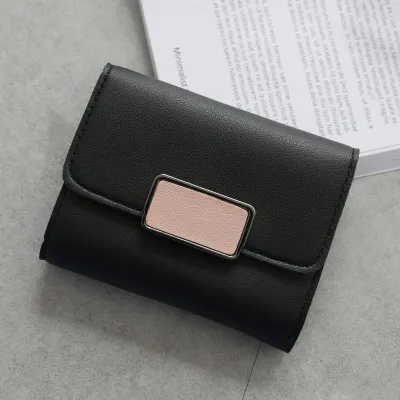 Women Fashion Stitching Contrast Color Retro PU Leather Wallet Short 3 Fold