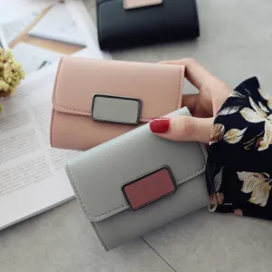 Women Fashion Stitching Contrast Color Retro PU Leather Wallet Short 3 Fold