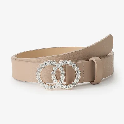 Women's Creative Fashion Double Circle Rhinestone Inlaid Shiny Decorative Belt