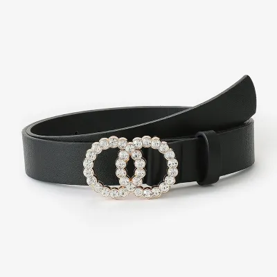 Women's Creative Fashion Double Circle Rhinestone Inlaid Shiny Decorative Belt