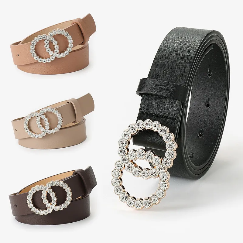 Women's Creative Fashion Double Circle Rhinestone Inlaid Shiny Decorative Belt
