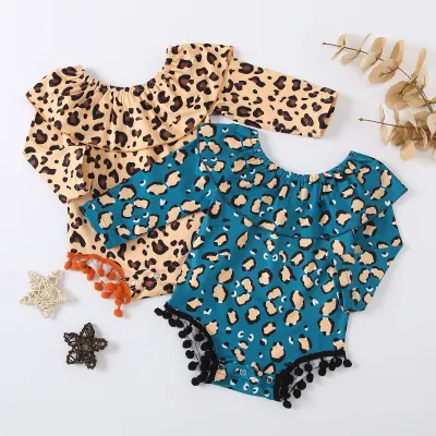 Toddlers Newborn Baby Fashion Girls Long Sleeve Ruffle Neck Leopard Tie Dye Print Bodysuit