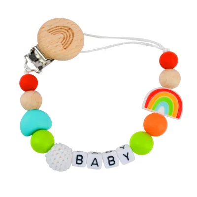 Toddlers Newborn Baby Fashion Rainbow Anti-Drop Silicone Pacifier Chains Clip