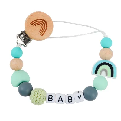 Toddlers Newborn Baby Fashion Rainbow Anti-Drop Silicone Pacifier Chains Clip