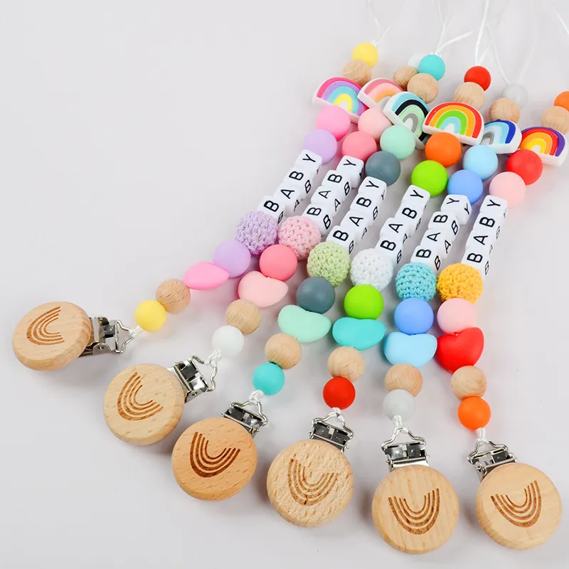 Toddlers Newborn Baby Fashion Rainbow Anti-Drop Silicone Pacifier Chains Clip