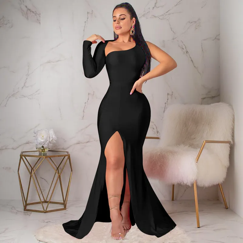 Banquet Sexy Backless Evening Dress Women'S Irregular One-Shoulder Side-Slit Maxi Dress