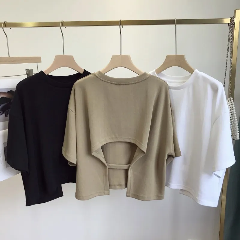 Edgy Women Summer Round Neck Loose Basic Solid Color Short-Sleeved Milk Fiber T-Shirt