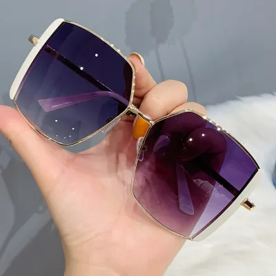 Women Simple Fashion Large Frame Square Metal Sunglasses