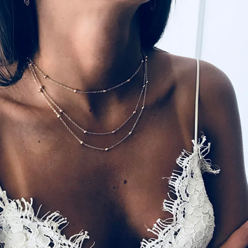 Women's Fashion Vintage Ball Bead Chain Layered Necklace