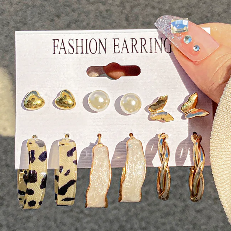 Women's Creative Love Butterfly Geometric Twist Earrings Set 6 Pairs
